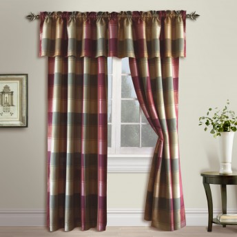 Plaid Woven Curtain Panels and Valance